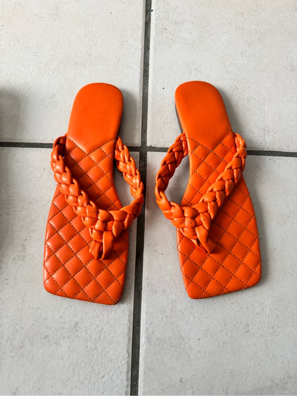 SHEIN Orange Braided Quilted Slide Sandals